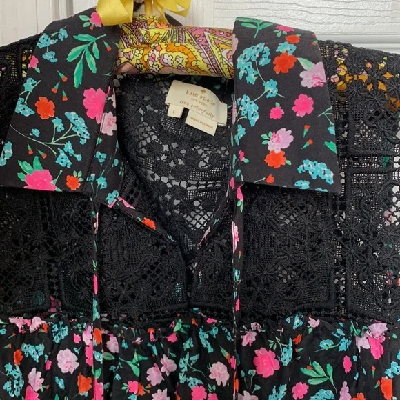 Kate Spade Greenhouse Floral Lace Yoke Top Size L - Picture 4 of 6